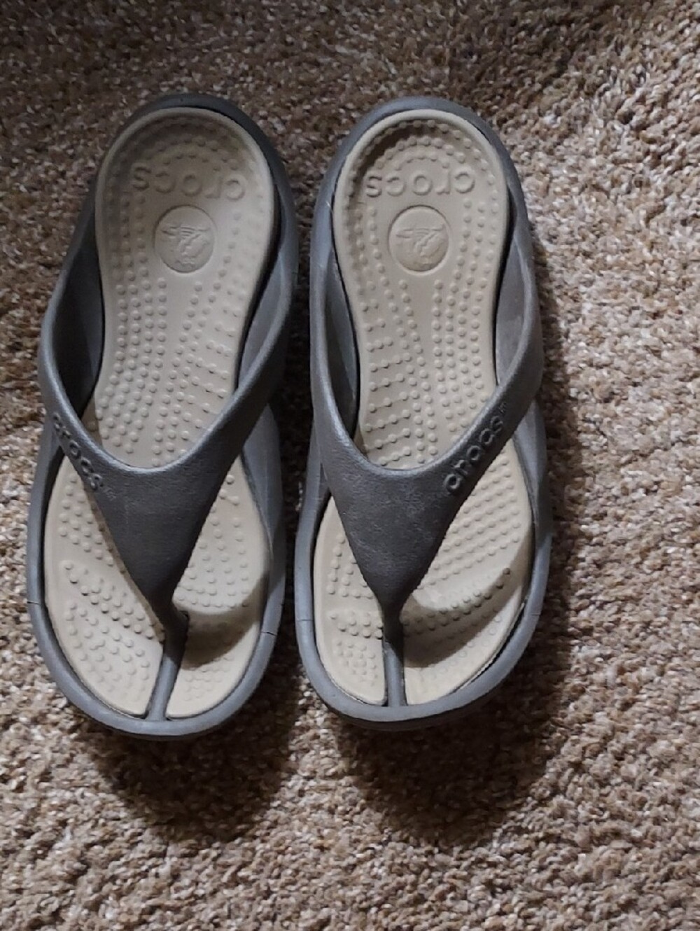 CROCS Brown/Gray and Beige Classic Foam Flip Flops - Picture 2 of 7